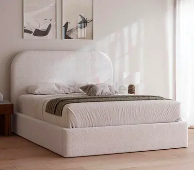 Upholstered Double Bed with Padded Headboard - Cream