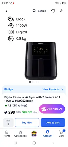 Philips Digital Airfryer HD9252, 4.1L, 1400W - Black (Used)