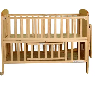Babyhug Wooden Crib with Height Adjustment and Mosquito Net