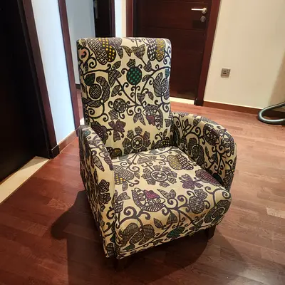 Upholstered Accent Armchair with Patterned Fabric - Good Condition