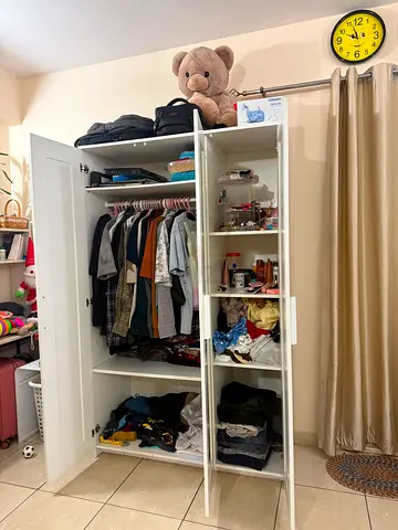 White 3-Door Wardrobe with Mirror - Good Condition