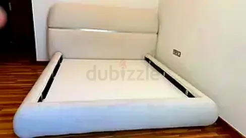 White upholstered double bed frame with headboard – good condition