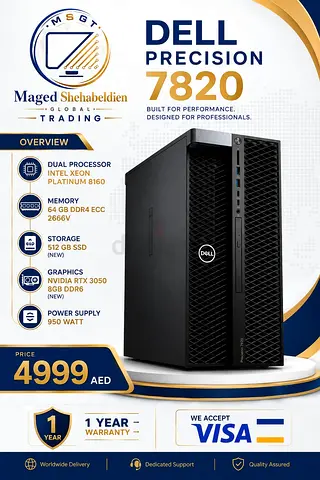 Dell Precision 7820 Workstation | Dual Xeon Platinum 8160 | RTX 3050 | 64GB RAM