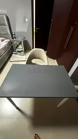 Compact grey study table with chair - good condition