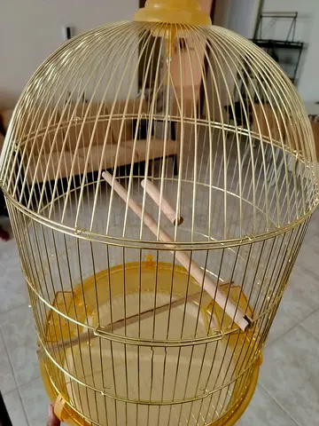 Large round metal bird cage with perches - good condition