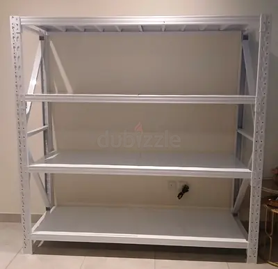 Heavy-duty metal storage shelves — 4-tier rack, white  Blue and Orange