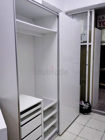 White Gloss Sliding Door Wardrobe with Drawers and Shelves