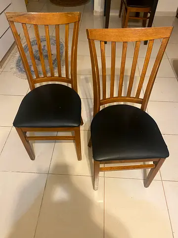 Pair of Wooden Dining Chairs with Black Seats