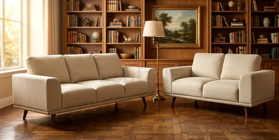 Modern Beige Fabric Sofa Set - 3 Seater and 2 Seater