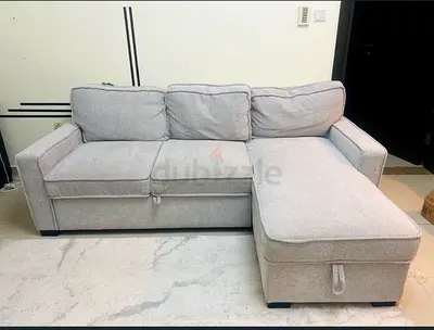 Comfortable 3-Seater Grey Fabric Sofa Bed with Chaise
