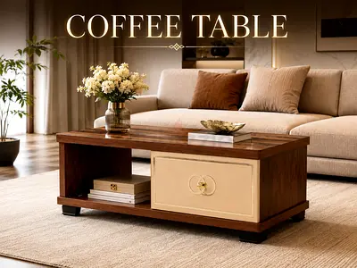 Modern Brown Coffee Table with 2 Drawers – Living Room Center Table