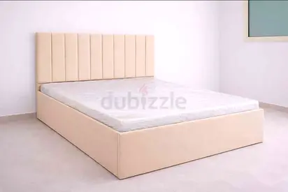 New Beige Upholstered King Size  Bed with Headboard and Mattress