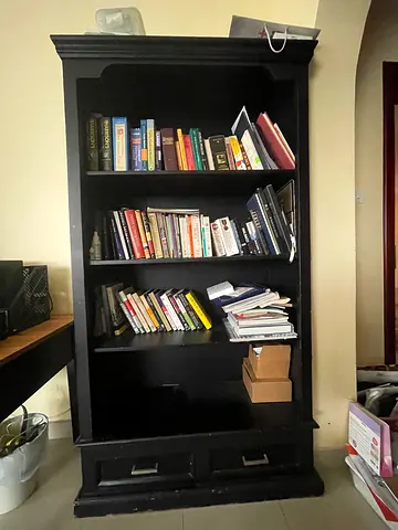 Black Solid Wood Bookcase with two drawers
