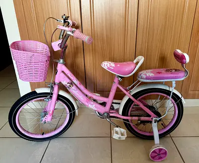 Pink 16-inch Girls Bicycle with Training Wheels and Basket -