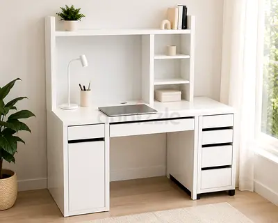IKEA MICKE desk with add-on unit (white)