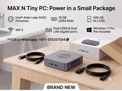 Brand New MAX N Tiny PC - Intel Alder Lake N100, 16GB RAM, 500GB M.2 SSD, WiFi5 Win 11 Pro