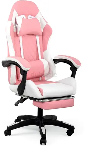 White  Pink Ergonomic Gaming Chair,Recliner,Footrest Brand New.