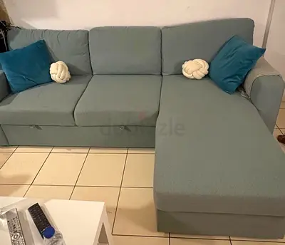 IKEA Light grey- turquoise L-shaped sofa bed with storage - very good condition