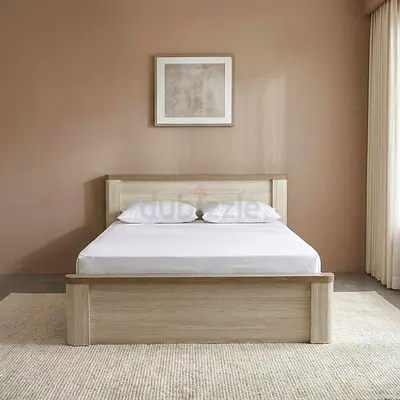 Light Oak Double Bed Frame with Headboard - Minimal Design