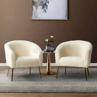 Pair of Cream Bouclé Accent Chairs with Gold Legs