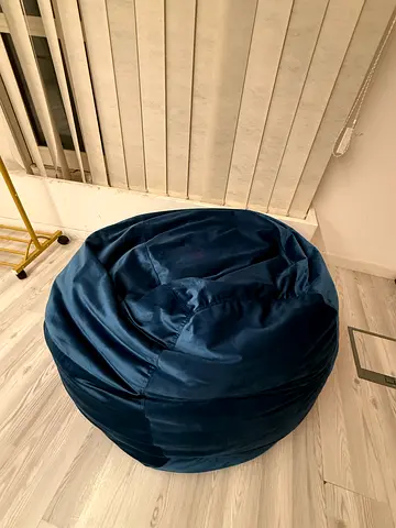 Blue velvet bean bag chair - gently used