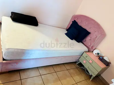 Pink Velvet Single Bed Frame with Tufted Headboard 200*120 with side table from home center