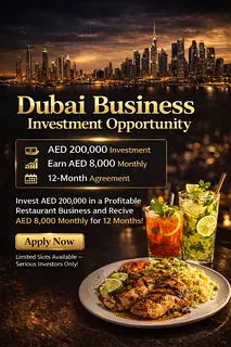 Invest 200k in Restaurant get 8k per month for 12 months