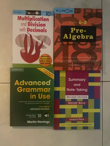 Set of 4 School Workbooks: Pre-Algebra, Multiplication  Division, Grammar  Revision Notes