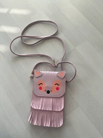Cute pink fringe crossbody bag with animal face - small kids/purse