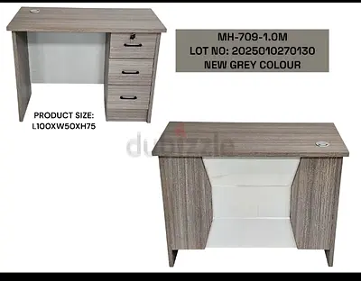 Grey Wooden Office Desk with 3 Drawers (L100 x W50 x H75 cm)