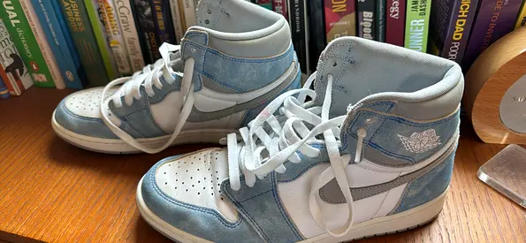 Light blue and white high-top sneakers (used) - US size 10.5
