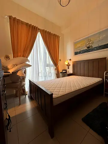 SetSolid wood double bed frame with mattress, bedside drawers, chest of drawers - in great condition