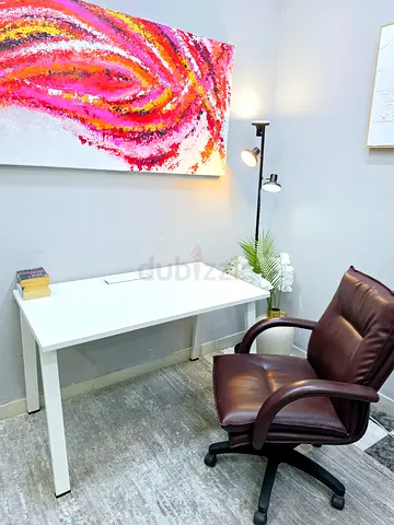 White Office Desk with Leather Swivel Chair - Good Condition