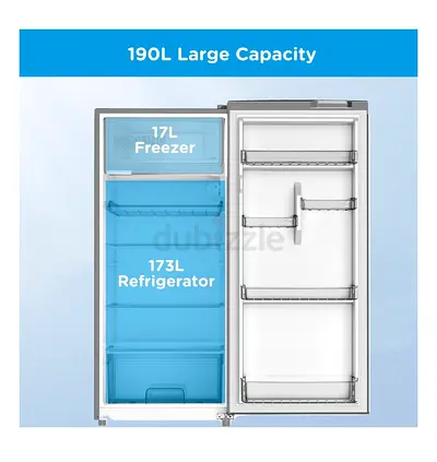 Midea 1 Door 190L Refrigerator with Separate 17L Freezer Black