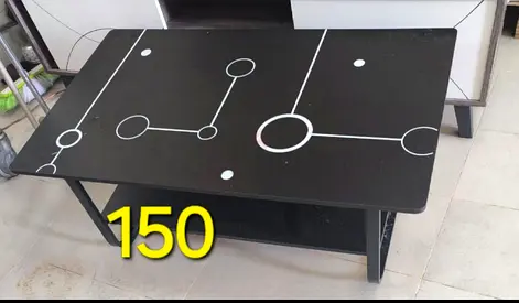 Black Modern Coffee Table with White Geometric Pattern - Good Condition