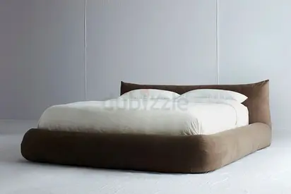 Low Upholstered Platform Bed - King Size, Brown