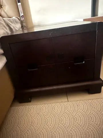 Dark Wood Nightstand / Bedside Table with 2 Drawers - Good Condition