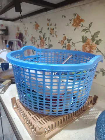Blue Plastic Laundry Basket, Good Condition