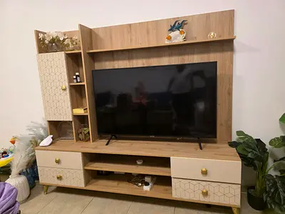 Wooden TV Entertainment Unit with Shelves and Drawers - Light Oak