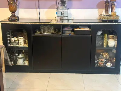 Black Sideboard / Buffet Cabinet with Glass Display Shelves