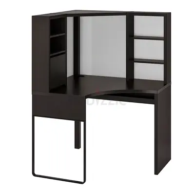 Corner Study Desk with Shelves and Mirror - Dark Wood Finish