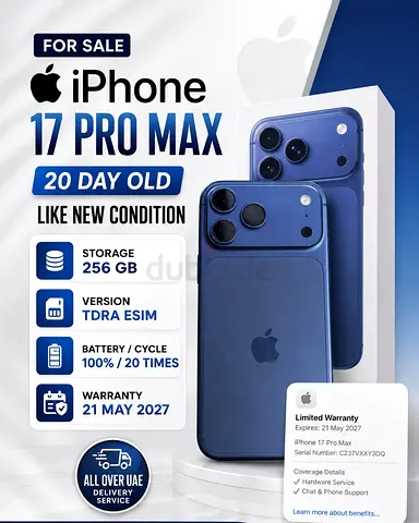 Apple iPhone 17 Pro Max 256GB TDRA - 20 Days Old, Like New