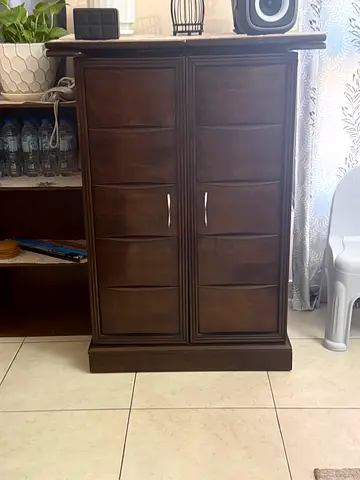 Wooden Tall bar Cabinet / with Drawers - Dark Brown