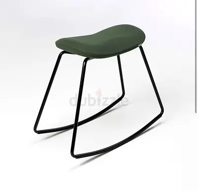 Modern x2 green designer upholstered rocking stools with black metal frame