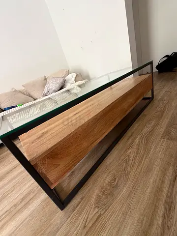 West Elm Industrial Glass Coffee Table – Solid Mango Wood