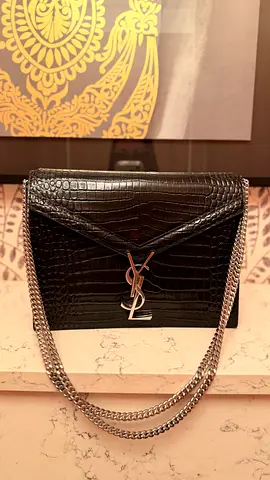 YSL Black Croc-Embossed Leather Chain Shoulder Bag