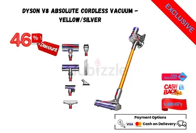 Dyson V8 Absolute Cordless Vacuum - Yellow/Silver-Free delivery