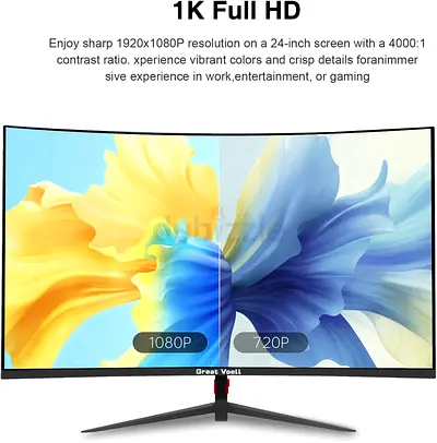 GREAT VOELL 24 Inch Slightly Curved 200Hz Full HD 1ms AMD FreeSync Gaming Monitor