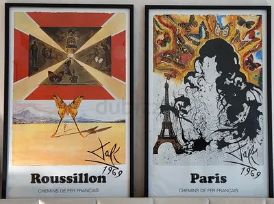 Pair of 1969 Salvador Dalí Original Posters — Roussillon Paris (Framed) French Rail.
