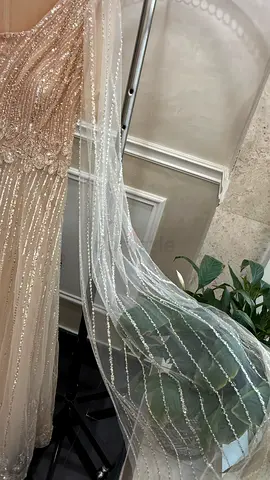 فستان سهرة شامبين (بيج ذهبي) مطرز بالكامل وفخم Luxurious Beaded Champagne Evening Gown - Worn Once